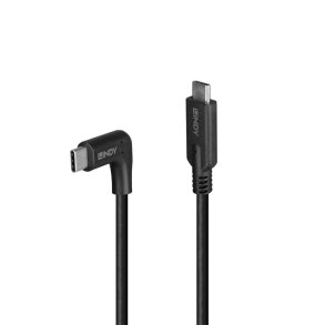 Lindy - 1m USB 3.2 Type C Cable, 90&deg; Right Angle, 10Gbps - USB 3.2 Gen 2 (3.1 Gen 2) - USB C - Male - Straight - Angled 