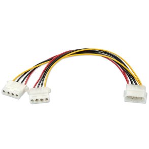 Lindy - 0.25m Power Adapter, LP4 Power Male to 2 x LP4 Power Female - Multicolour - Male - Female - 0.25 m