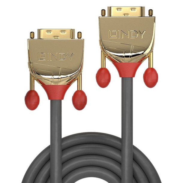 Lindy - 10m DVI-D Single Link Cable, Gold Line - 10 m - DVI-D - Male - Gold, Grey - 1920 x 1200 (WUXGA) - 4.95 Gbit/s