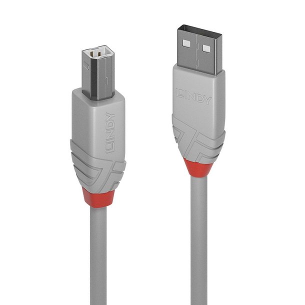 Lindy - 0.5m USB 2.0 Type A to B Cable, Anthra Line, Grey - USB 2.0 - USB A - USB B - Male - Straight - 26/28
