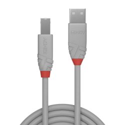 Lindy - 0.5m USB 2.0 Type A to B Cable, Anthra Line, Grey - USB 2.0 - USB A - USB B - Male - Straight - 26/28