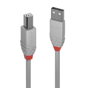 Lindy - 5m USB 2.0 Type A to B Cable, Anthra Line, Grey - USB 2.0 - USB A - USB B - Male - Straight - 26/28