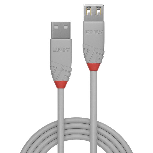 Lindy - 0.5m USB 2.0 Type A Extension Cable, Anthra Line, Grey - USB 2.0 - USB A - Male - Female - Straight - 26/28