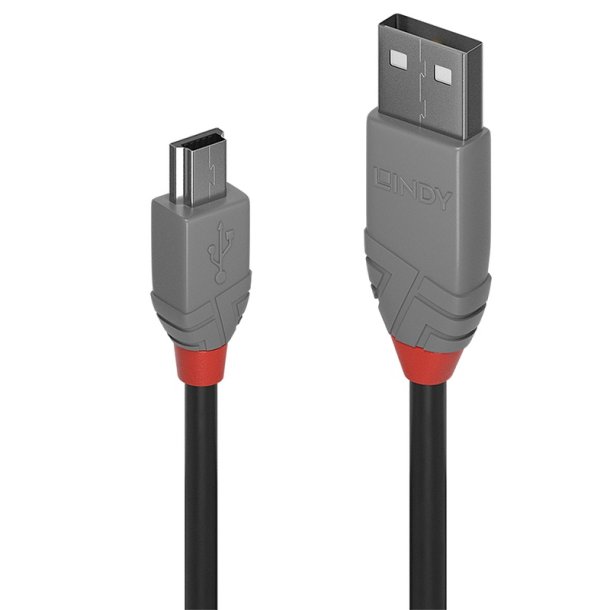 Lindy - 0.2m USB 2.0 Type A to Mini-B Cable, Anthra Line - USB 2.0 - USB A - Mini-USB B - Male - Straight - Nickel