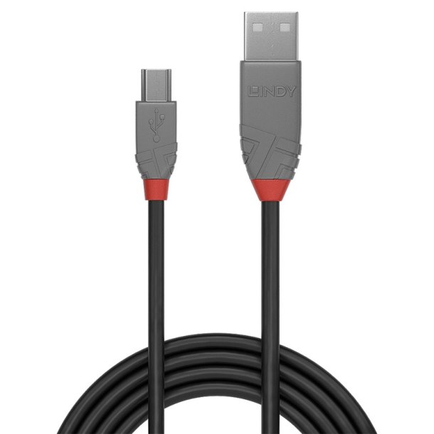 Lindy - 0.2m USB 2.0 Type A to Mini-B Cable, Anthra Line - USB 2.0 - USB A - Mini-USB B - Male - Straight - Nickel