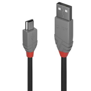 Lindy - 2m USB 2.0 Type A to Mini-B Cable, Anthra Line - USB 2.0 - USB A - Mini-USB B - Male - Straight - 28