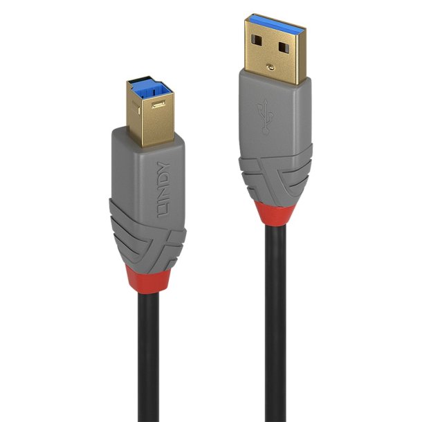 Lindy - 0.5m USB 3.2 Type A to B Cable, 5Gbps, Anthra Line - USB 3.2 Gen 1 (3.1 Gen 1) - USB A - USB B - Male - Straight