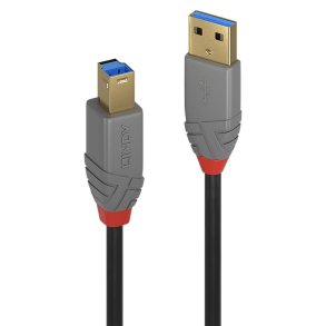 Lindy - 1m USB 3.2 Type A to B Cable, 5Gbps, Anthra Line - USB 3.2 Gen 1 (3.1 Gen 1) - USB A - USB B - Male - Straight -