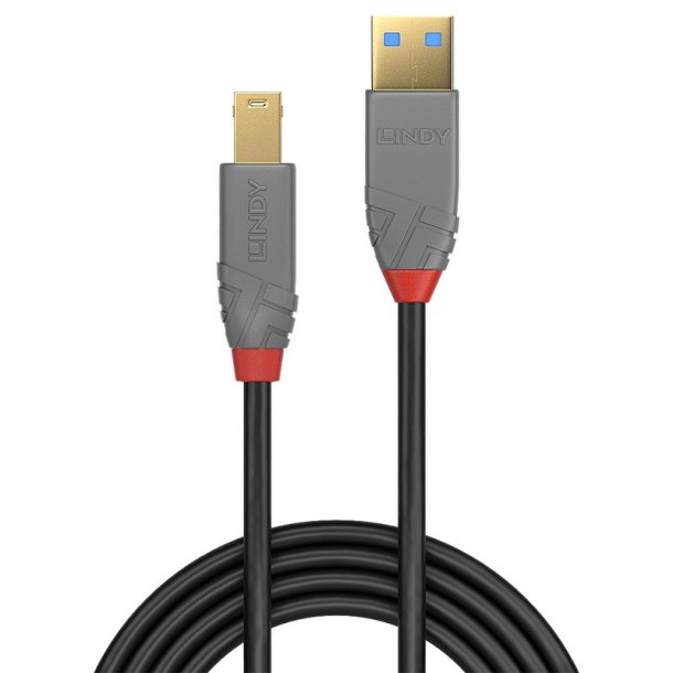Lindy - 3m USB 3.2 Type A to B Cable, 5Gbps, Anthra Line - USB 3.2 Gen 1 (3.1 Gen 1) - USB A - USB B - Male - Straight -