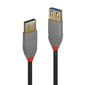 Lindy - 1m USB 3.2 Type A Extension Cable, 5Gbps, Anthra Line - USB 3.2 Gen 1 (3.1 Gen 1) - USB A - Male - Female - Stra