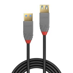 Lindy - 1m USB 3.2 Type A Extension Cable, 5Gbps, Anthra Line - USB 3.2 Gen 1 (3.1 Gen 1) - USB A - Male - Female - Stra