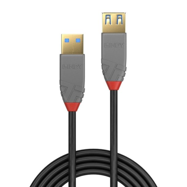 Lindy - 1m USB 3.2 Type A Extension Cable, 5Gbps, Anthra Line - USB 3.2 Gen 1 (3.1 Gen 1) - USB A - Male - Female - Stra