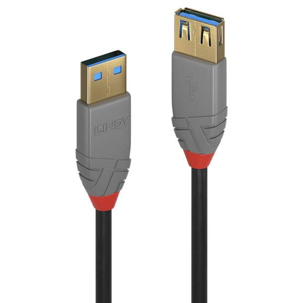 Lindy - 2m USB 3.2 Type A Extension Cable, 5Gbps, Anthra Line - USB 3.2 Gen 1 (3.1 Gen 1) - USB A - Male - Female - Stra