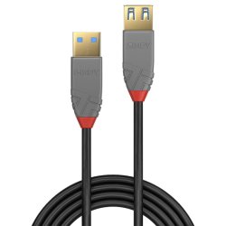 Lindy - 2m USB 3.2 Type A Extension Cable, 5Gbps, Anthra Line - USB 3.2 Gen 1 (3.1 Gen 1) - USB A - Male - Female - Stra