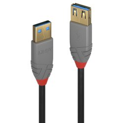 Lindy - 3m USB 3.2 Type A Extension Cable, 5Gbps, Anthra Line - USB 3.2 Gen 1 (3.1 Gen 1) - USB A - Male - Female - Stra