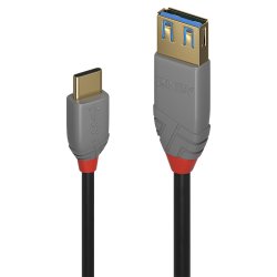Lindy - 0.15m USB 3.2 Type C to A Adapter Cable, 10Gbps, Anthra Line - USB 3.2 Gen 2 (3.1 Gen 2) - USB C - USB A - Male 