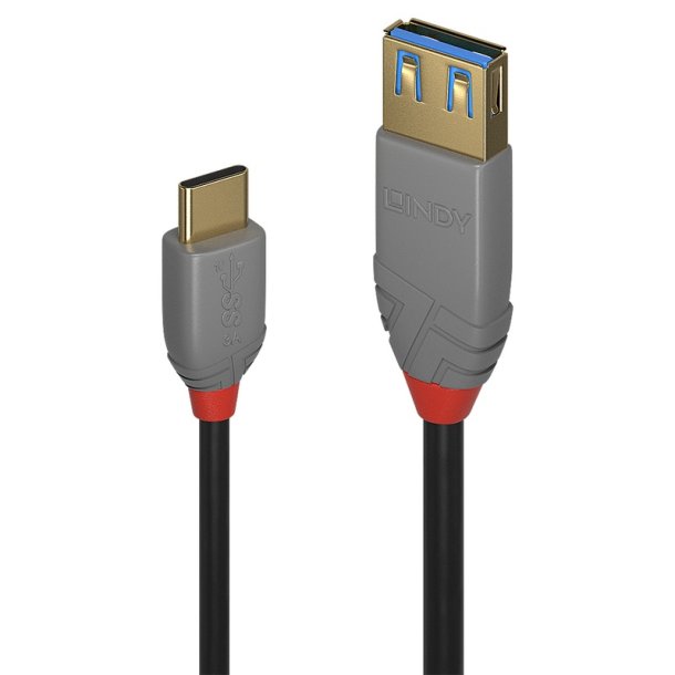 Lindy - 0.15m USB 3.2 Type C to A Adapter Cable, 10Gbps, Anthra Line - USB 3.2 Gen 2 (3.1 Gen 2) - USB C - USB A - Male 