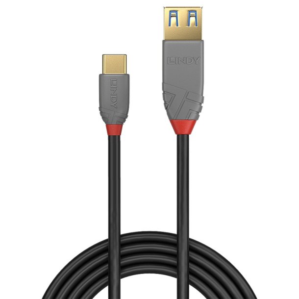 Lindy - 0.15m USB 3.2 Type C to A Adapter Cable, 10Gbps, Anthra Line - USB 3.2 Gen 2 (3.1 Gen 2) - USB C - USB A - Male 