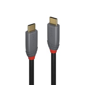 Lindy - 1m USB 3.2 Type C to C Cable, 20Gbps, 5A, PD, Anthra Line - USB C - Male - Straight - 24/30/32 - Gold - Polyviny