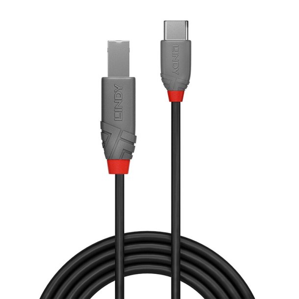 Lindy - 3m USB 2.0 Type C to B Cable, Anthra Line - USB 2.0 - USB C - USB B - Male - Straight - 26/28