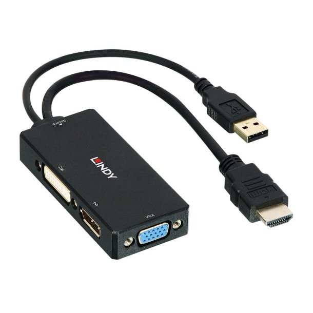 Lindy - HDMI to DisplayPort, DVI and VGA Converter - 0.15 m - 2160p - Black - DP STDP2600, DVI-D PS8222, VGA AG6200 - 8 