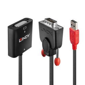 Lindy - VGA to DVI-D Converter - Nickel - USB - 0.2 m - DVI-D - VGA (D-Sub) + USB - Female