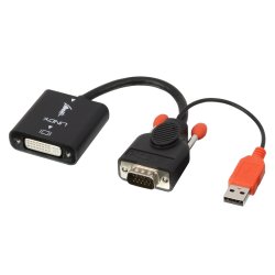 Lindy - VGA to DVI-D Converter - Nickel - USB - 0.2 m - DVI-D - VGA (D-Sub) + USB - Female