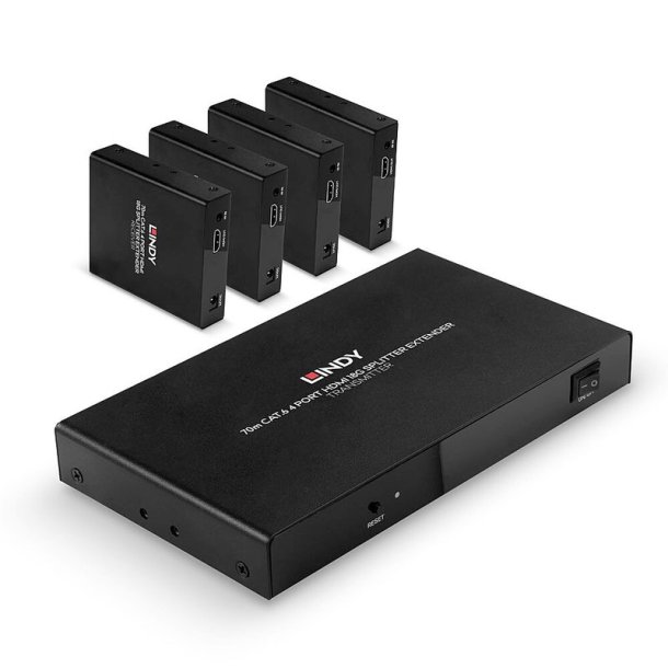Lindy - 70m Cat.6 4 Port HDMI 4K60 Splitter Extender - AV transmitter &amp; receiver - 3840 x 2160 pixels - Cat6 - 70 m - GS