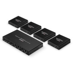 Lindy - 70m Cat.6 4 Port HDMI 4K60 Splitter Extender - AV transmitter &amp; receiver - 3840 x 2160 pixels - Cat6 - 70 m - GS