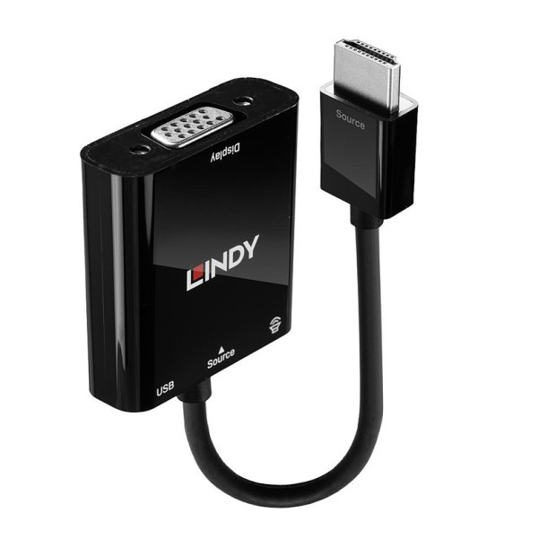 Lindy - HDMI to VGA and Audio Converter - Straight - Nickel - 3.5 mm (1/8") - USB - 0.1 m - HDMI Type A (Standard)