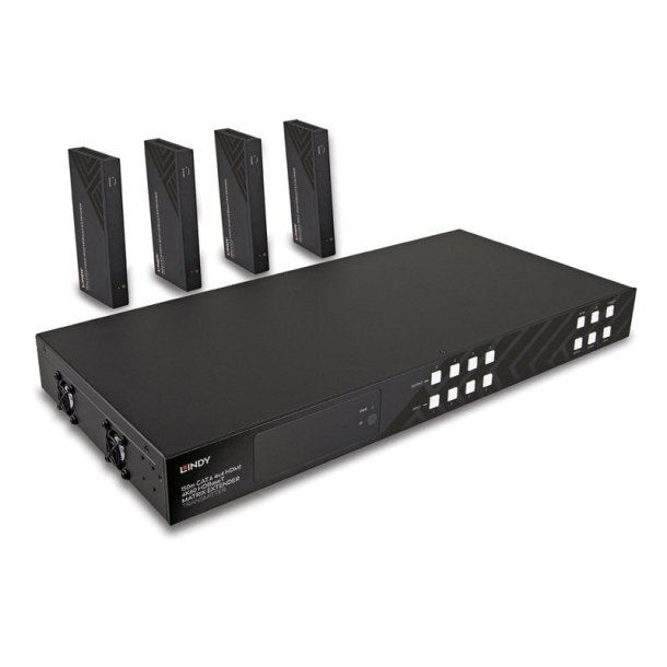 Lindy - 150m Cat.6 4x4 HDMI 4K60 HDBaseT Matrix Extender - AV transmitter &amp; receiver - 3840 x 2160 pixels - Cat6 - 150 m