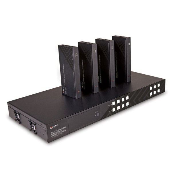 Lindy - 150m Cat.6 4x4 HDMI 4K60 HDBaseT Matrix Extender - AV transmitter &amp; receiver - 3840 x 2160 pixels - Cat6 - 150 m