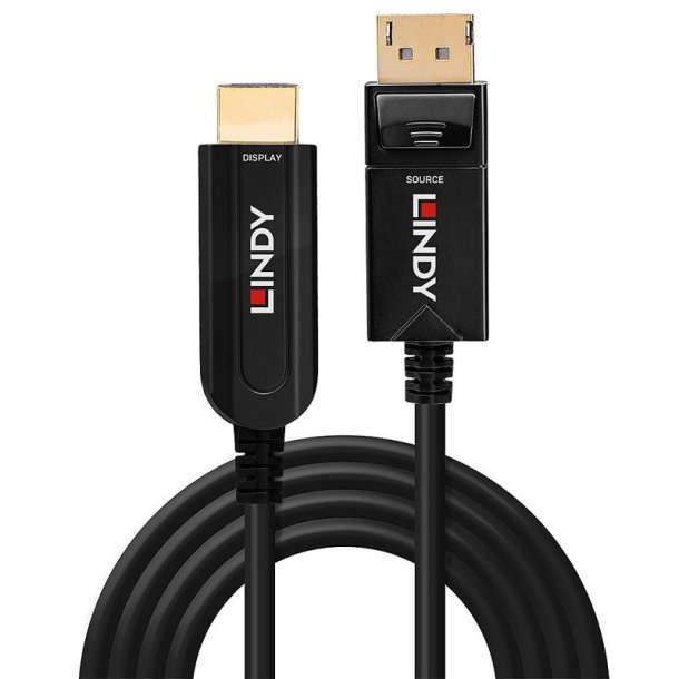 Lindy - 30m Fibre Optic Hybrid DisplayPort 1.2 to HDMI 18G Cable - Straight - Gold - 30 m - DisplayPort - HDMI Type A (S