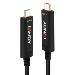 Lindy - 15m Fibre Optic Hybrid USB Type C Cable, Audio / Video Only - USB C - Male - Straight - Black - 15 m - 4.5 mm