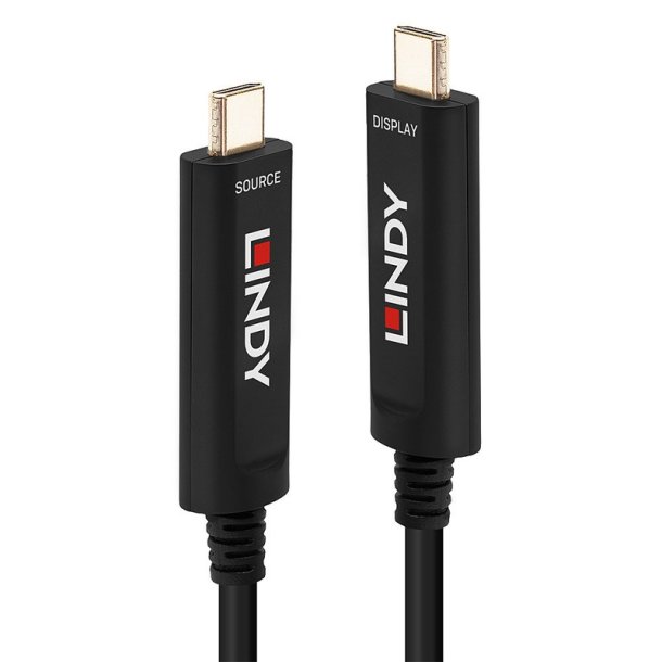 Lindy - 15m Fibre Optic Hybrid USB Type C Cable, Audio / Video Only - USB C - Male - Straight - Black - 15 m - 4.5 mm