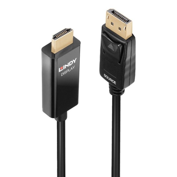 Lindy - 5m DP to HDMI Adapter Cable with HDR - Straight - Gold - 5 m - DisplayPort - HDMI Type A (Standard) - Male