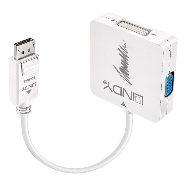 Lindy - DisplayPort 1.2 to HDMI 1.4, DVI and VGA Active Converter - DisplayPort - DVI-D + VGA (D-Sub) + HDMI - Male - Fe