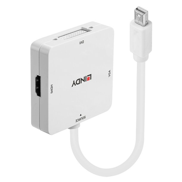 Lindy - Mini DisplayPort 1.2 to HDMI 1.4, DVI and VGA Converter - 0.2 m - 2160p - White - Active video converter - 10 - 