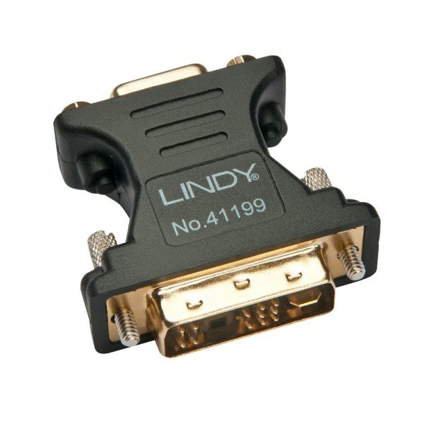 Lindy - DVI-A Male to VGA Female Adapter, Black - VGA - DVI-I - Female - Black, Gold