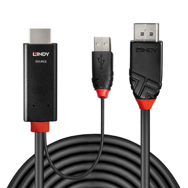 Lindy - 2m HDMI to DisplayPort Cable - Straight - Nickel - 2 m - HDMI + USB Type-A - DisplayPort - Male