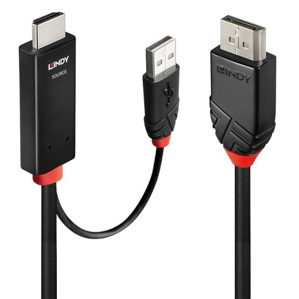 Lindy - 3m HDMI to DisplayPort Cable - Straight - Nickel - 3 m - HDMI + USB Type-A - DisplayPort - Male