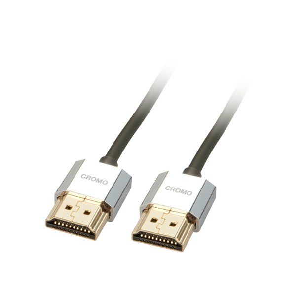 Lindy - 1m CROMO Slim High Speed HDMI Cable with Ethernet - 1 m - HDMI Type A (Standard) - Male - Straight - Black - Gol