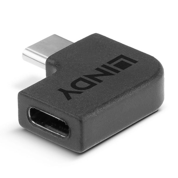Lindy - USB 3.2 Type C to C 90&deg; Adapter - USB 3.2 Type C - Male - Female - Angled - Straight - Nickel/Gold