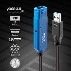 Lindy - 15m USB 3.0 Active Extension Pro - USB 3.2 Gen 1 (3.1 Gen 1) - USB A - Male - Female - Straight - 24/24/20