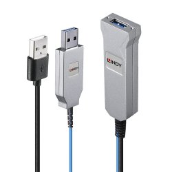 Lindy - 30m Fibre Optic USB 3.0 Cable - USB 3.2 Gen 1 (3.1 Gen 1) - USB A - 2 x USB A - Male - Male/Female - Straight