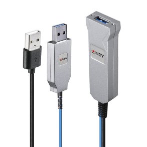 Lindy - 30m Fibre Optic USB 3.0 Cable - USB 3.2 Gen 1 (3.1 Gen 1) - USB A - 2 x USB A - Male - Male/Female - Straight