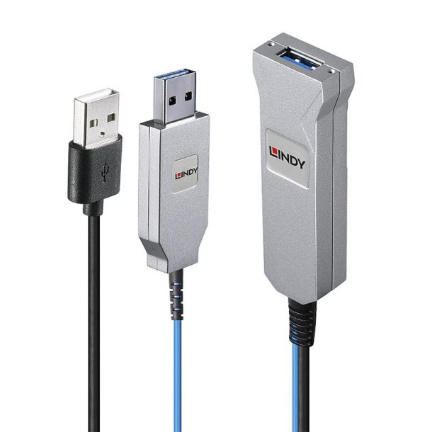 Lindy - 30m Fibre Optic USB 3.0 Cable - USB 3.2 Gen 1 (3.1 Gen 1) - USB A - 2 x USB A - Male - Male/Female - Straight