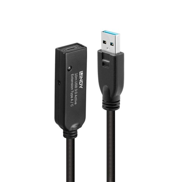 Lindy - 10m USB 3.0 Active Extension Type A to C - USB 3.2 Gen 1 (3.1 Gen 1) - USB A - USB C - Male - Female - Straight