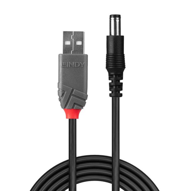 Lindy - Adapter Cable USB A male - DC 5.5/2.1 mm male - USB 2.0 - USB A - DC - Male/Male - Male - Black