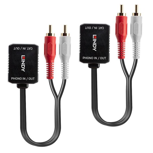 Lindy - 500m Cat.6 Phono Analogue Audio Extender - AV transmitter - Cat5 - 100 m - Black, Red, White - 2 - 2xRCA